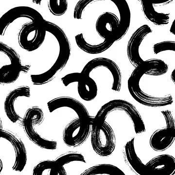 Bold grunge curly lines vector seamless pattern. Stock Illustration