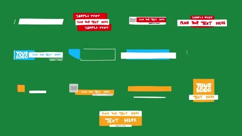 Bold Hand-Drawn Lower Thirds Set Red and Orange 2D Animation on Green Screen Vídeos de archivo 333970509