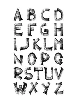 Bold hand written brush stroked alphabet symbols, grunge calligraphy for your Stock Illustration