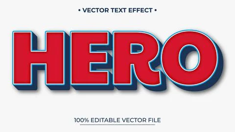 Bold Hero Text Effect with Blue Outline and Shadow on White Background Illustrazione stock