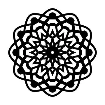 Bold Interlocking Black and White Geometric Mandala Pattern Stock Illustration