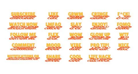 Bold internet slang set with wavy orange shadow effects Stock Illustration