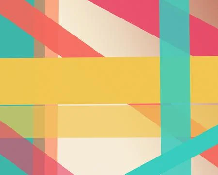 Bold intersecting bands and translucent shapes in yellow, turquoise, coral,.. Stock Illustration