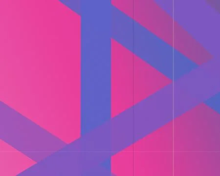 Bold intersecting bars and transparent polygons in magenta, violet, and ele.. Illustrazione stock