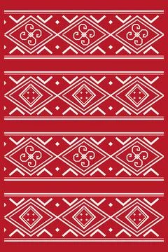Bold ivory symbols and angular borders repeat across a rich red field, offe.. Stock Illustration