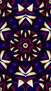 Bold kaleidoscope pattern with blue red and cream geometric floral shapes. Stock Illustration