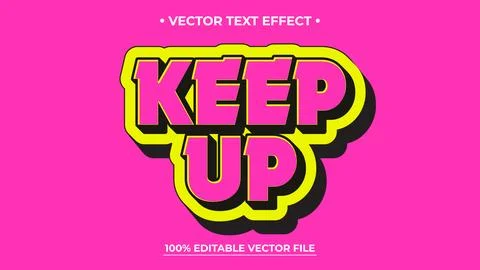 Bold "Keep Up" Vector Text Effect on Pink Background, Editable Design Illustrazione stock