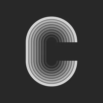 Bold letter C logo initial, gray parallel ribbon pattern, 3d paper cut design Stock Illustration