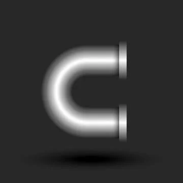 Bold letter C logo monogram 3d steel strong pipe with flanges smooth curve .. Stock Illustration