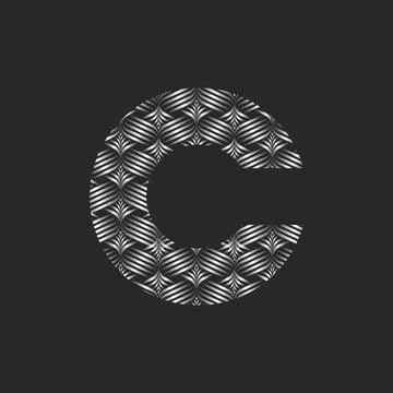 Bold letter C monogram artistic pattern logo, silver parallel stripes creat.. Stock Illustration
