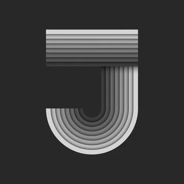 Bold letter J 3d logo, gray parallel stripes creative layers pattern geomet.. イラスト素材
