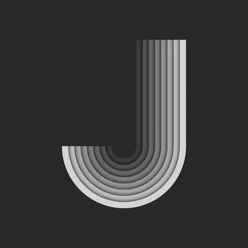 Bold letter J monogram 3d logo, gray parallel ribbons creative layers patte.. Stock Illustration
