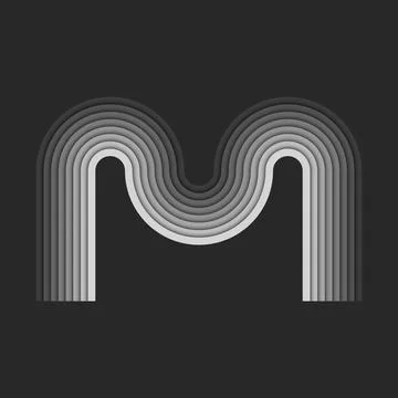 Bold letter M monogram logo initial, grey parallel stripes creative layers .. Stock Illustration