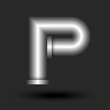 Bold letter P monogram 3d logo metallic pipe with flanges smooth shape, ind.. Stock Illustration