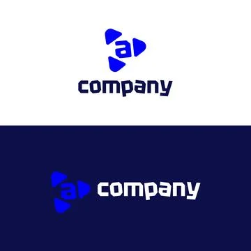 Bold Letter A with Play Button Triangle Logo in Solid Blue for Media and Tech Stock Illustration