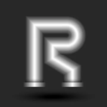 Bold letter R monogram 3d logo metallic pipe with flanges shape, industrial.. Stock Illustration
