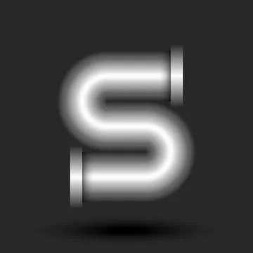Bold letter S logo monogram 3d metallic pipe with flanges smooth shape, sil.. Stock Illustration