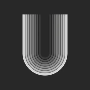 Bold letter U logo monogram initial, grey parallel stripes layers pattern, .. Stock Illustration