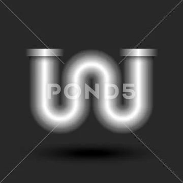 Bold letter W monogram 3d logo metal pipe with flanges smooth curve ...