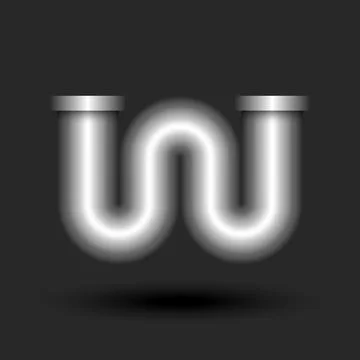 Bold letter W monogram 3d logo metal pipe with flanges smooth curve shape, .. Stock Illustration