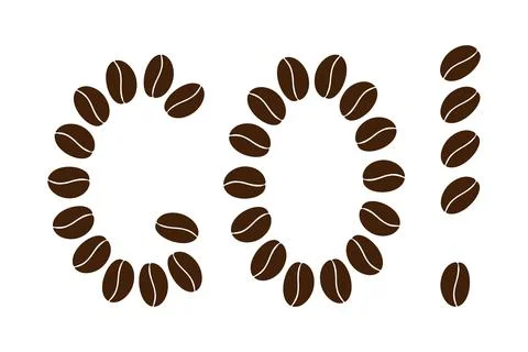 Bold lettering GO made from large roasted coffee beans on Transparent background Stock Illustration