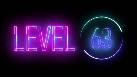 Bold level 63 glowing in round neon outline. Animated sign effect for tech .. Stock Footage 309013951