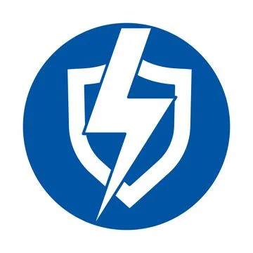 Bold Lightning Shield Symbol on Blue Circle Background for Creative Designs Stock Illustration