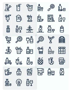 Bold Line Detail Enhanced Vector Icons from Glass Set with 45 High Resoluti.. Stock Illustration