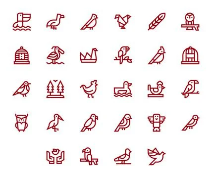 Bold Line Detail Enhanced Vector Icons from Bird Set with 28 256x256 Icons Stock Illustration