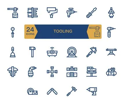 Bold Line Detail Enhanced Vector Icons from Tooling Set with 24 64x64 Icons Stock Illustration