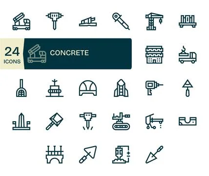 Bold Line Editable Vector Icons from Concrete Set with 24 High Resolution Ico Stock Illustration