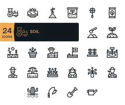 Bold Line Editable Vector Icons from Soil Set with 24 128x128 Icons Stock Illustration