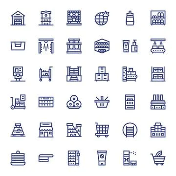 Bold Line Grid Fitted Vector Icons from Products Set with 36 64x64 Icons Illustrazione stock