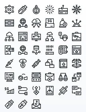 Bold Line Grid Fitted Vector Icons from Data Transfer Set with 45 256x256 Ico Stock Illustration