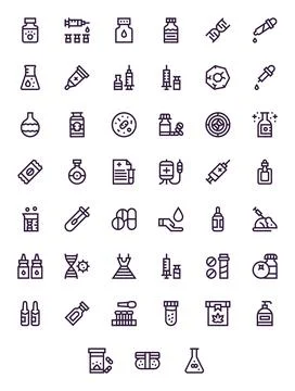 Bold Line Grid Fitted Vector Icons from Pharmaceutical Set with 45 128x128 .. Stock Illustration