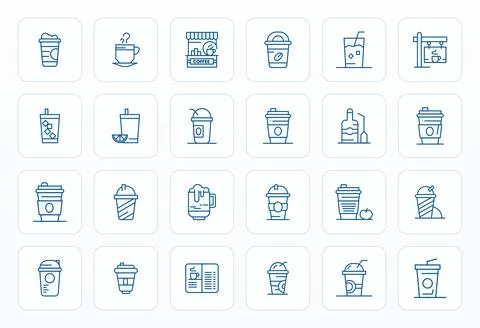 Bold Line Grid Fitted Vector Icons from Iced Coffee Set with 24 Retina Read.. Stock-Illustration