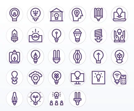 Bold Line Pixel Aligned Vector Icons from Lightbulb Set with 28 High Resolu.. Stock Illustration