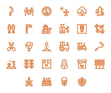 Bold Line Pixel Optimized Vector Icons from Crop Set with 28 128x128 Icons Stock Illustration