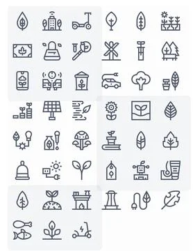 Bold Line Pixel Optimized Vector Icons from Sustainable Set with 45 256x256.. Stock Illustration
