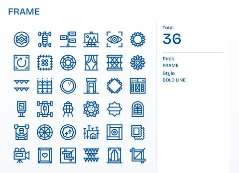 Bold Line Pixel Optimized Vector Icons from Frame Set with 36 256x256 Icons Stock Illustration