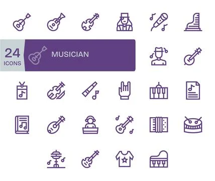 Bold Line Pixel Optimized Vector Icons from Musician Set with 24 Retina Rea.. Stock Illustration