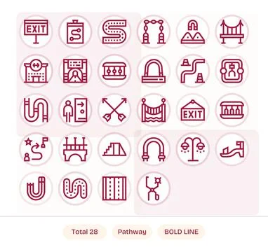 Bold Line Pixel Optimized Vector Icons from Pathway Set with 28 64x64 Icons Stock Illustration