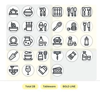 Bold Line Pixel Optimized Vector Icons from Tableware Set with 28 High Reso.. Stock Illustration