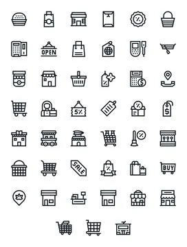 Bold Line PIXEL Perfect Vector Icons from Retailer Set with 45 256x256 Icons Stock Illustration