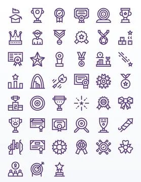Bold Line Style Achievement Vector Icons with 45 High Resolution Display Pe.. Stock Illustration