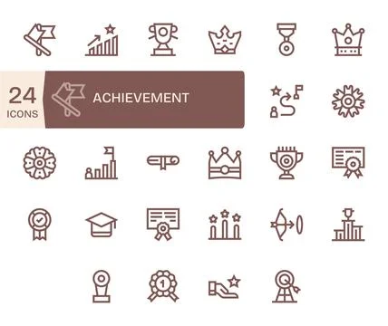 Bold Line Style Achievement Vector Icons with 24 High Resolution PIXEL Perf.. Stock Illustration
