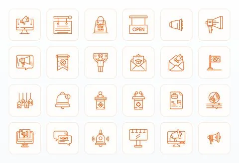 Bold Line Style Announcement Vector Icons with 24 256x256 Editable Designs Stock Illustration