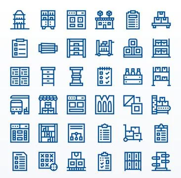 Bold Line Style Boxes Vector Icons with 36 128x128 Pixel Optimized Designs Illustration