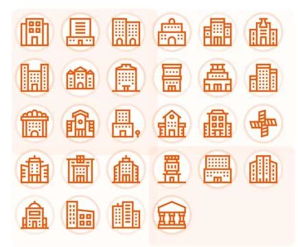Bold Line Style Commercialbuilding Vector Icons with 28 Retina Ready Displa.. Ilustración de archivo