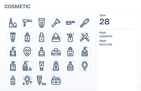 Bold Line Style Cosmetic Vector Icons with 28 256x256 PIXEL Perfect Designs Illustrazione stock